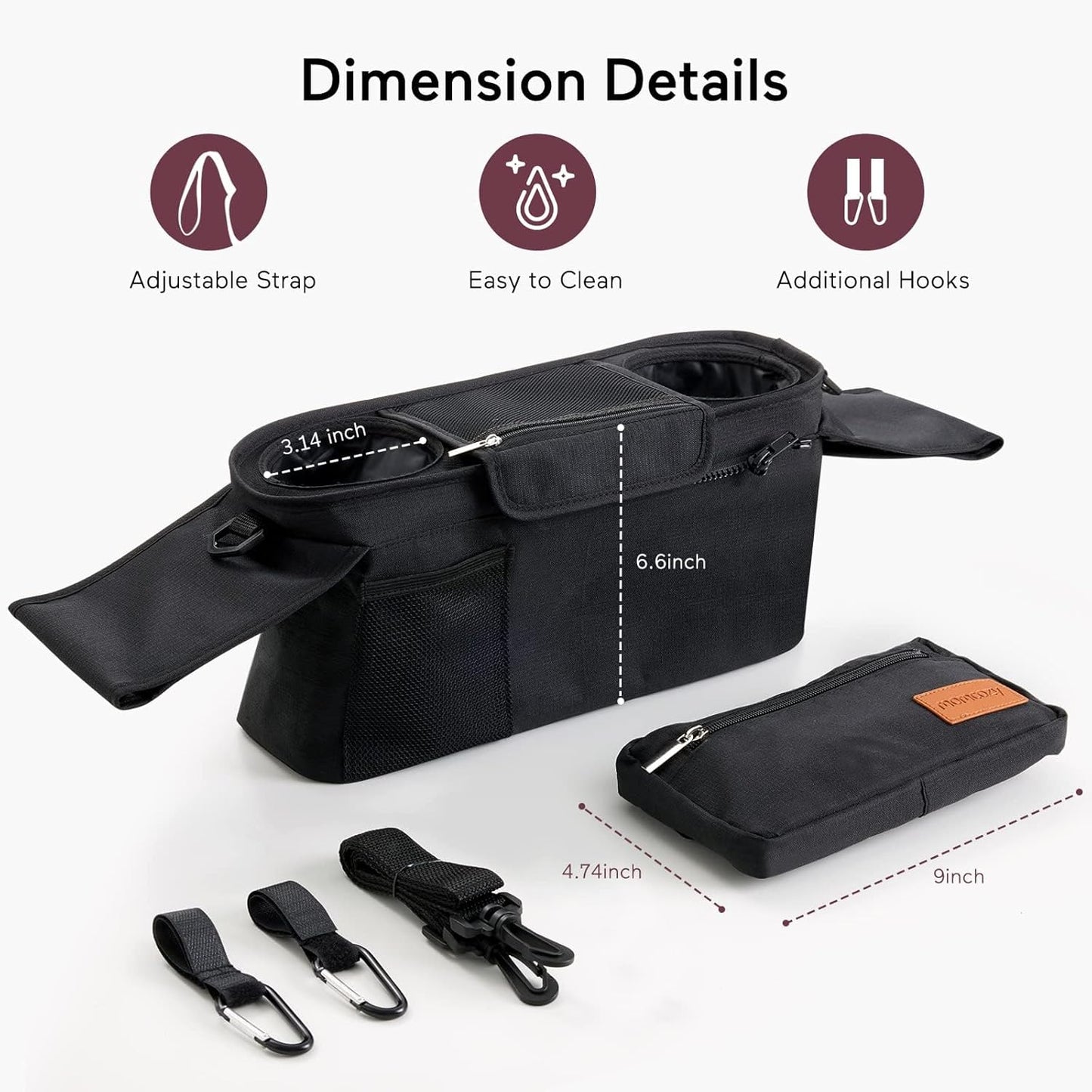 Universal Stroller Organizer with Insulated Cup Holder by Momcozy - Detachable Phone Bag & Shoulder Strap, Fits for Stroller like Uppababy, Baby Jogger, Britax, BOB, Umbrella and Pet Stroller