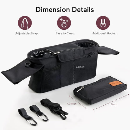 Universal Stroller Organizer with Insulated Cup Holder by Momcozy - Detachable Phone Bag & Shoulder Strap, Fits for Stroller like Uppababy, Baby Jogger, Britax, BOB, Umbrella and Pet Stroller