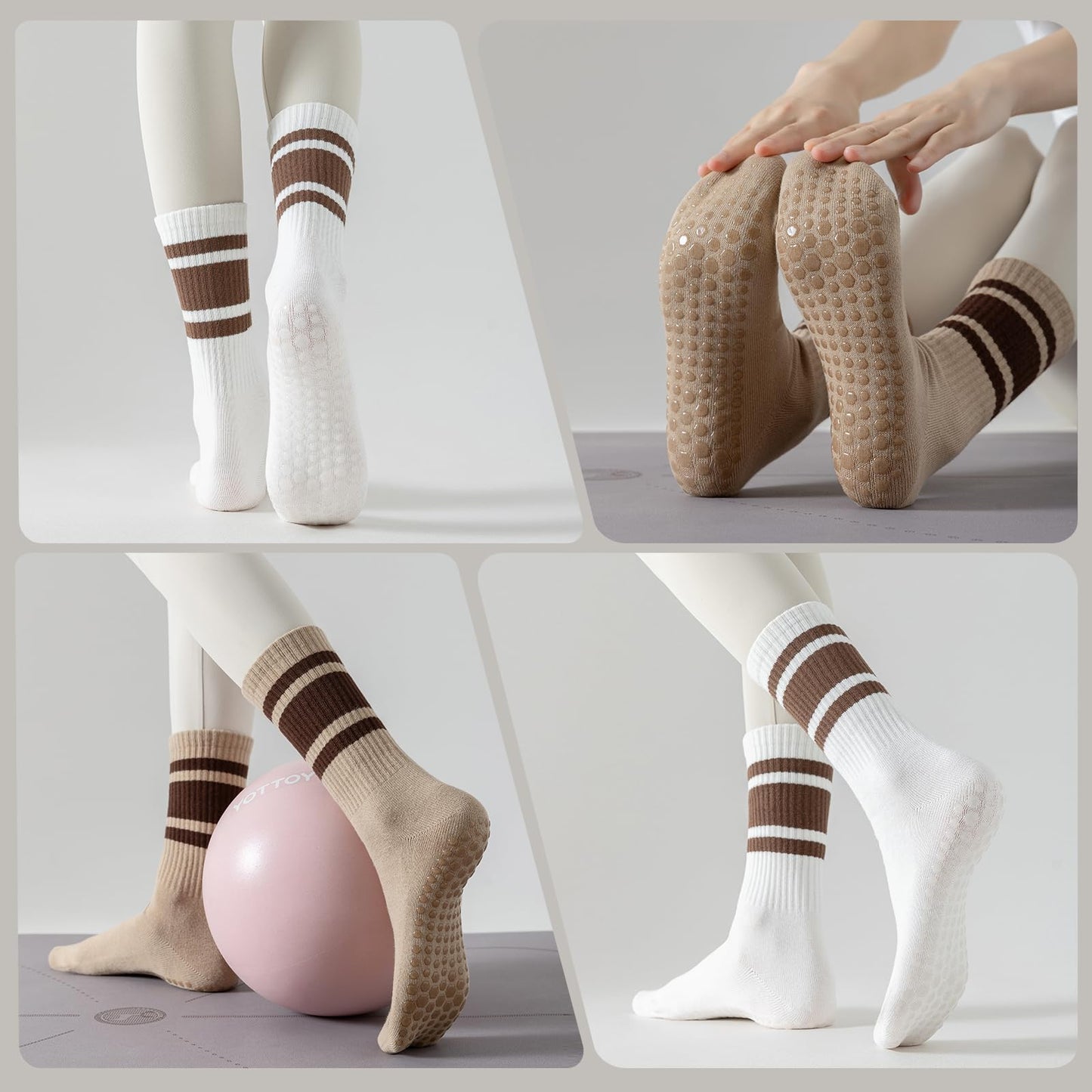 BONANGEL Pilates Socken mit Noppen für Damen, 3 Paar rutschfeste Yoga Ballett Barre Krankenhaus Sport Socken für Damen