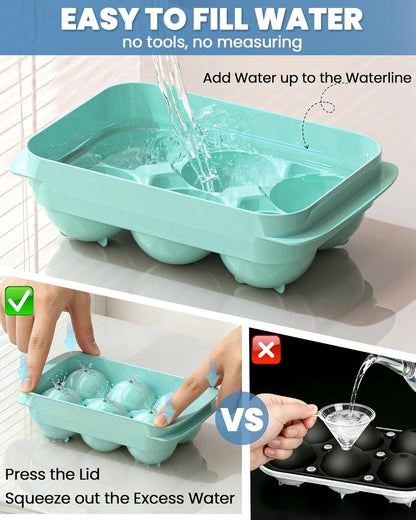 Large Ice Cube Tray for Freezer - 2 Pack Stackable Round Ice Cube Molds Set