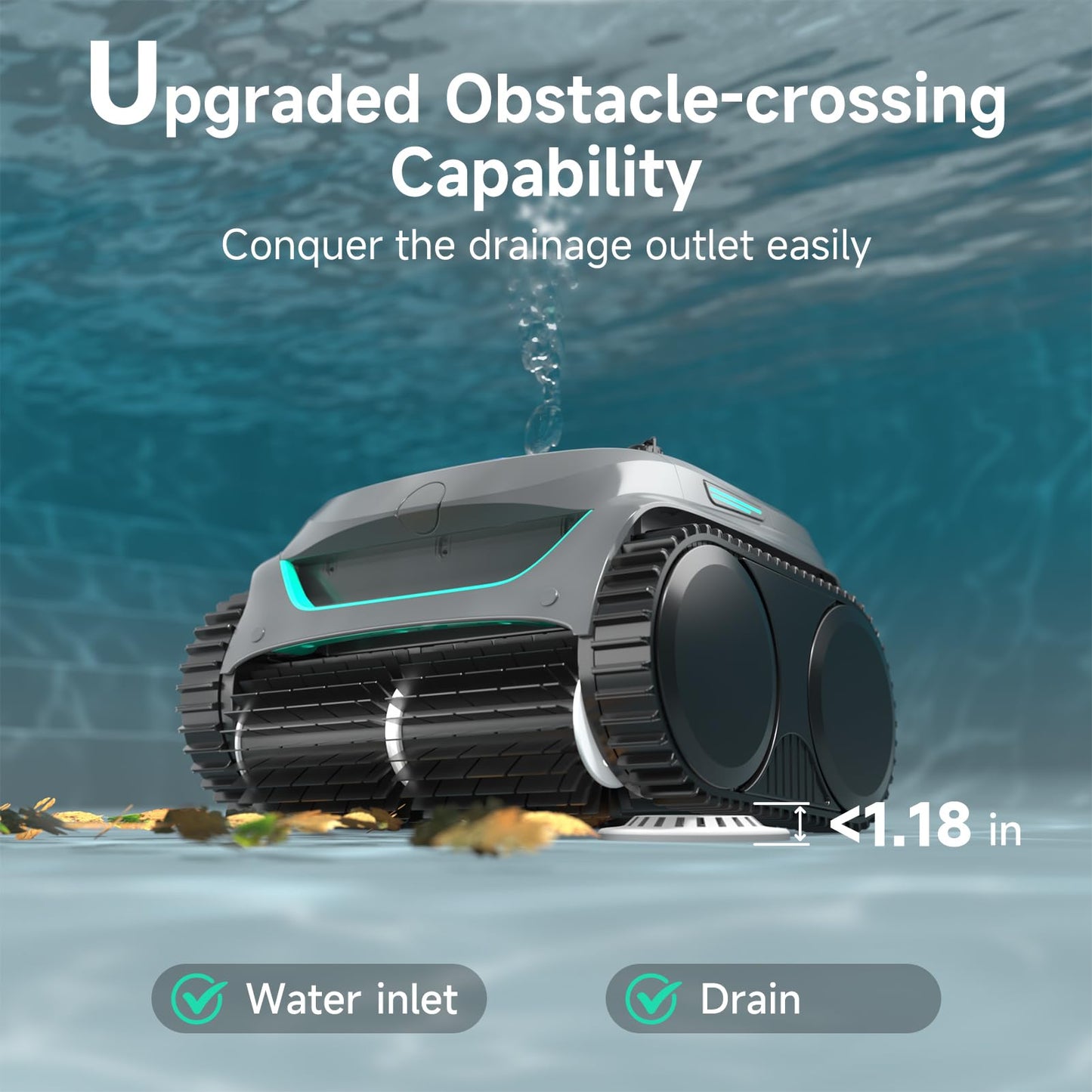 WYBOT C2 Cordless Robotic Pool Cleaner, Dual Filtrations, Floor, Wall &Waterline Cleaning, App Scheduling, Smart Navigation, Pool Vacuum for Inground Pools, Carbon Gray with Green Handle