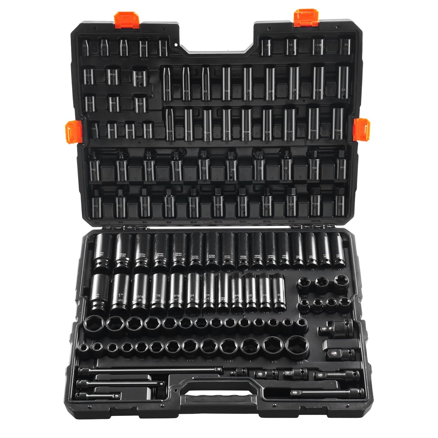 VEVOR 91-Piece 1/2" Drive Impact Socket Set, SAE (5/16" to 1-1/4") & Metric (8 to 32 mm), CR-V, Deep & Shallow, 6 Point, Ratchet Handle, Universal Joint, Adapters, Extension Bars (3, 5, 10 in)