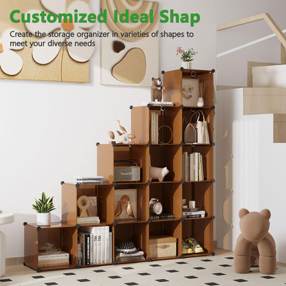 C&AHOME Cube Storage Organizer, 16-Cube Shelves Units, Plastic Storage Cubes, DIY Closet Organizer, Modular Closet Storage Shelves Ideal for Home, Bedroom, 48.4" L × 12.4" W × 48.4" H Black SUM3016H