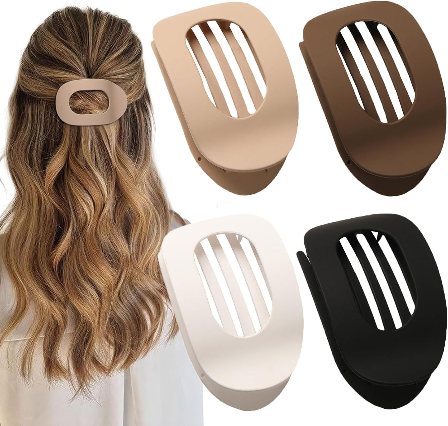 4 Pieces Flat Round Claw Hair Clips for Women Girls Strong Hold French Style for Thick Thin Hair with Curved Design Comfortable for Lying Down