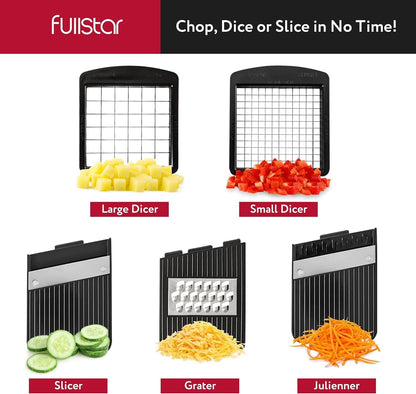 Fullstar Gemüsehacker und Mandolinenschneider - Julienne-Schneider, Würfelschneider, Reibe für Lebensmittel, Gemüse, Zwiebeln, Gurken, Tomaten, Salat, Kartoffeln, Käse - Küchenutensilien & Gadgets (Kompakt 6-in-1, Weiß)