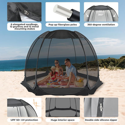 Alvantor Pop Up Screen House Tent, Instant Outdoor Gazebo with Mosquito Netting & UPF 50+ Sun Protection, Portable Canopy Shelter for Patio, Backyard, Camping (2-10 Person)