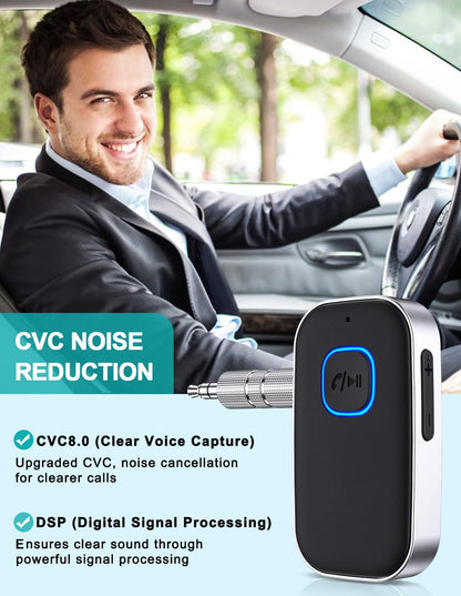 WOCBUY Bluetooth Auto Adapter, WOCBUY 3.5mm AUX Bluetooth Empfänger für Musik-Streaming, kabelloser Musik Audio Adapter mit integriertem Mikrofon, für Heim Stereoanlagen, Lautsprecher (Freisprecheinrichtung, 16 Std. Spielzeit)