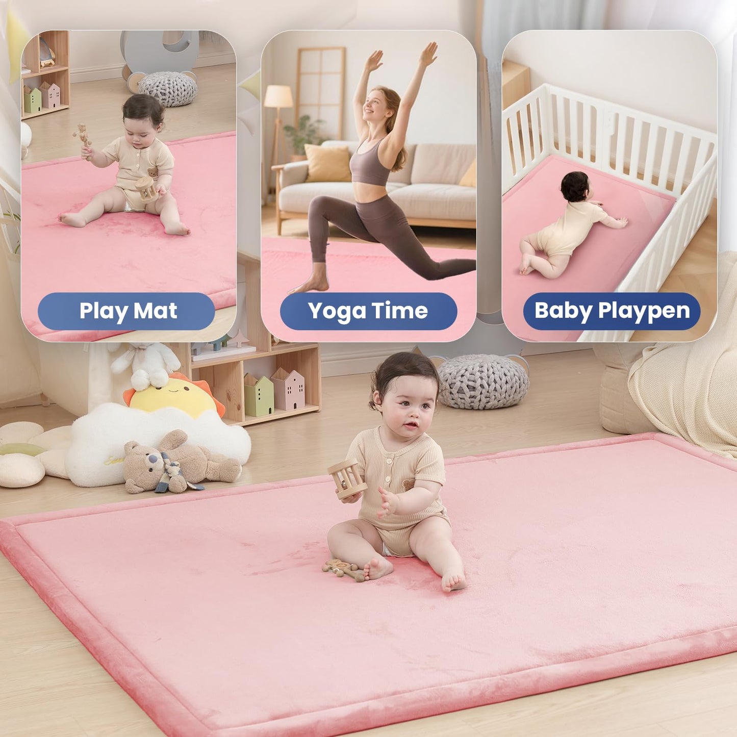Huloo Sleep Ultra Soft Baby Spielmatte für den Boden, 3,3 cm dicke Elasti-Foam 127x127 cm Laufgittermatte für Kleinkinder, rutschfeste Rückseite, sicher zum Krabbeln und für die Bauchlage, Tatami-Stil (Dunkelgrau)