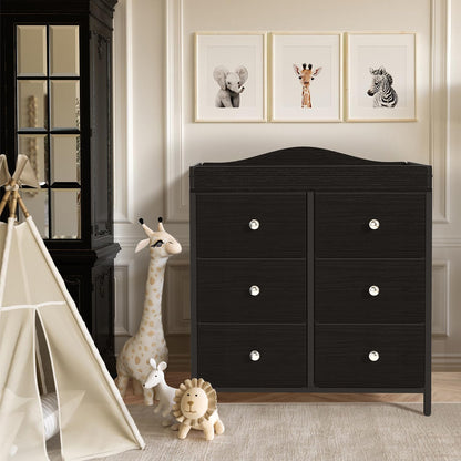 BOLUO White Changing Table Dresser with 6 Drawers Baby Dresser with Changing Table Top Diaper Changing Station with Storage for Nursery Modern