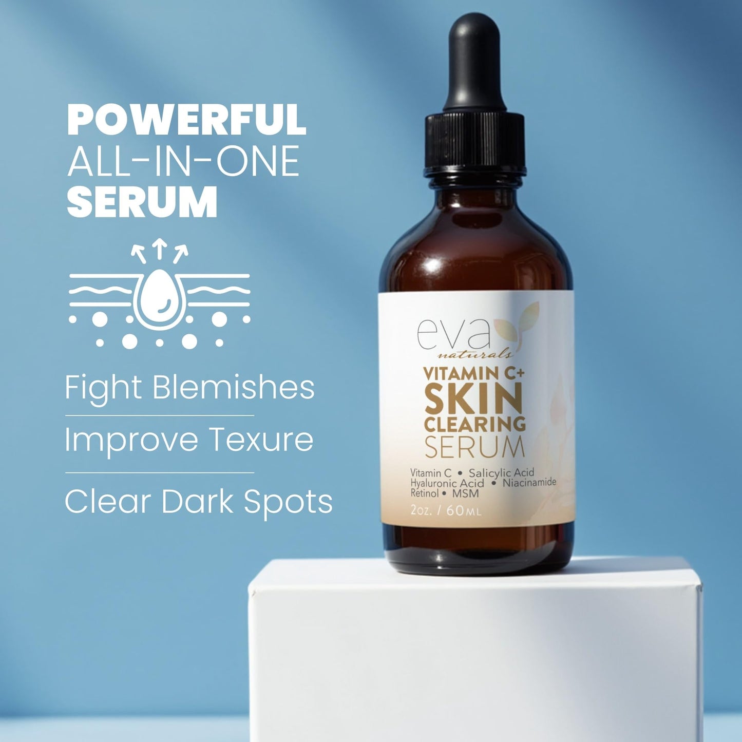 Eva Naturals Vitamin C Serum für das Gesicht – Anti-Aging Dark Spot Remover mit Retinol, Hyaluronsäure, Niacinamid & Salicylsäure – Gesichtsserum für Frauen für klare, glatte, strahlende Haut