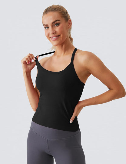 MathCat Workout Tank Tops für Damen mit integriertem BH, ärmellose Gym Tops Nahtlose Racerback Athletic Yoga Shirts