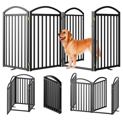 SNUOWU 4 Panels Full Matel Freestanding Dog Gates with Door, 96"Extra Wide 36"Tall Free Standing Dog Pet Gate for Indoor & Outdoor. Foldable Pet Fences for Doorways, House, Stairs, Porch, Deck, Yard