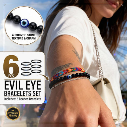 6 mm Böses Auge Armband aus schwarzen Kristallen – verstellbares Set aus Natursteinen für Herren und Damen, Schutzamulett als Geschenk für den Alltag/Geburtstag/Jahrestag