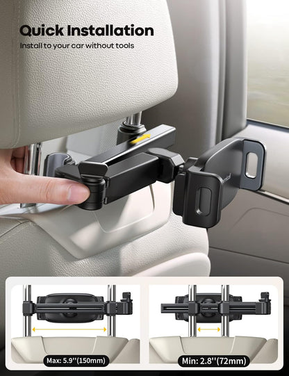 Lamicall Auto-Kopfstützenhalterung für Tablets – [Verlängerungsarm] Verstellbare iPad-Halterung für das Auto, Rücksitz, Must-haves für Roadtrips mit Kindern, 4,7-11" Tablet iPad Pro, Air, Mini, Galaxy, Fire, Schwarz