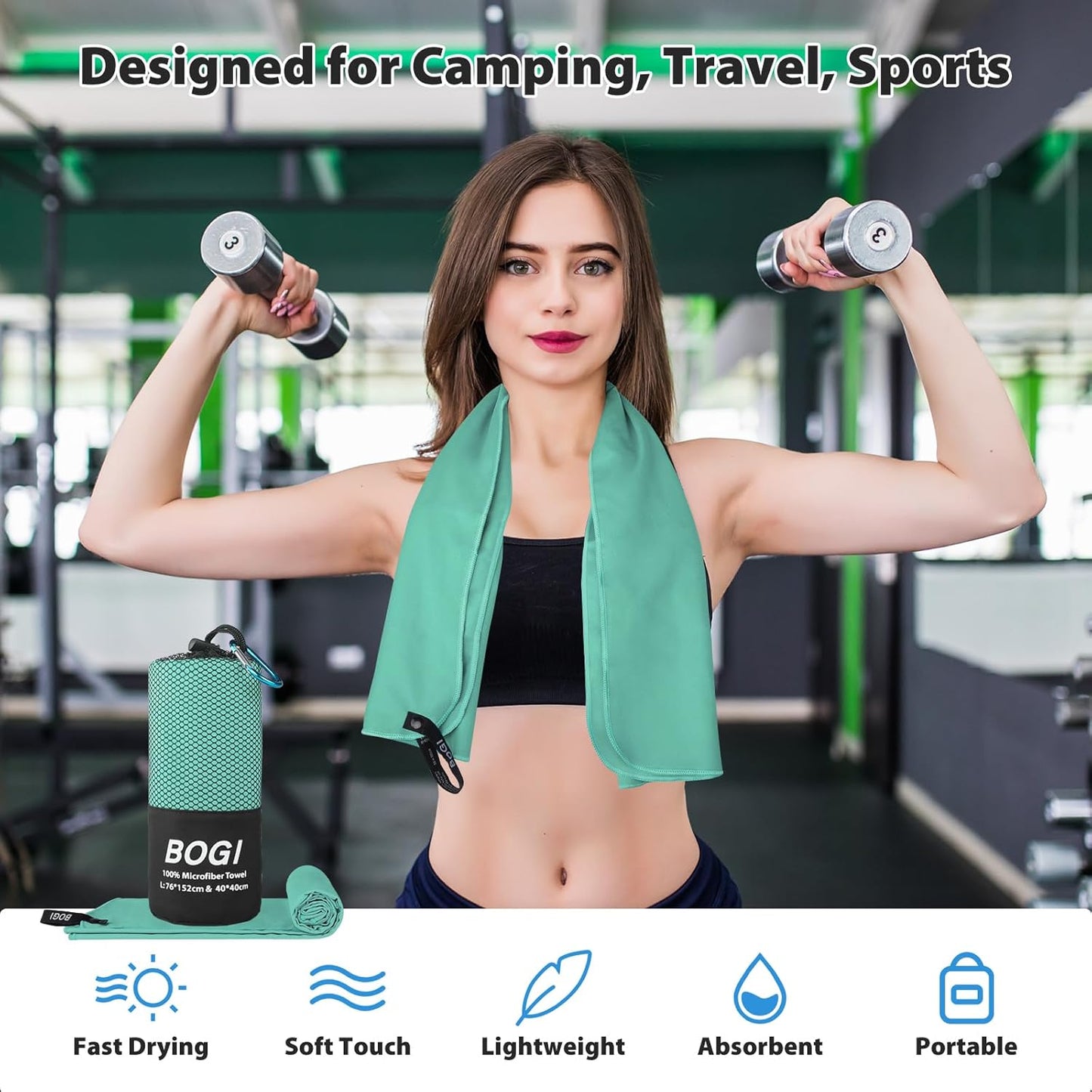 BOGI Mikrofaser Reise-Sporthandtuch – Schnelltrocknendes Handtuch, weiches, leichtes Mikrofaser Campinghandtuch, saugfähiges, kompaktes Reisehandtuch für Camping, Fitnessstudio, Strand, Bad, Yoga, Schwimmen, Rucksacktouren (M:40''x20''-Dunkelblau)