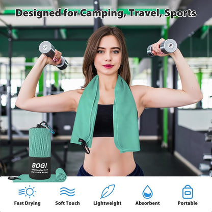 BOGI Mikrofaser Reise-Sporthandtuch – Schnelltrocknendes Handtuch, weiches, leichtes Mikrofaser Campinghandtuch, saugfähiges, kompaktes Reisehandtuch für Camping, Fitnessstudio, Strand, Bad, Yoga, Schwimmen, Rucksacktouren (M:40''x20''-Dunkelblau)