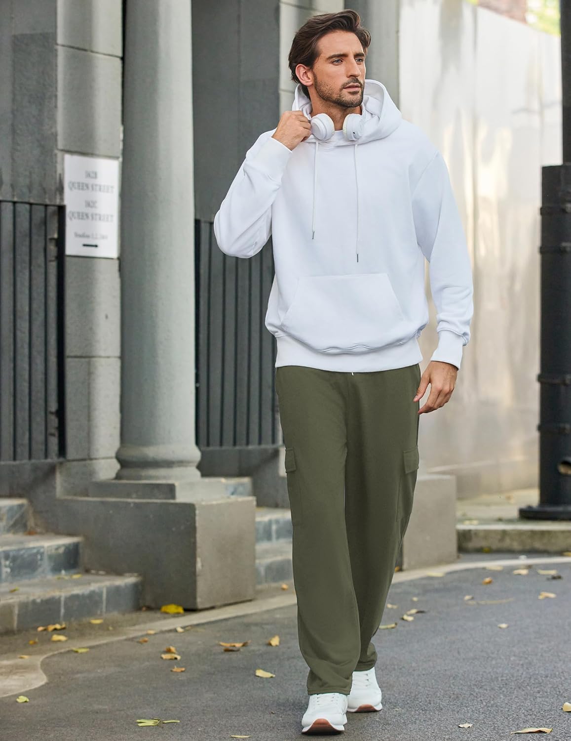 Deyeek Herren Cargo Jogginghose Open Bottom Baggy Leichte Cargo Sweatpants für Männer Locker sitzende Freizeithose mit Taschen