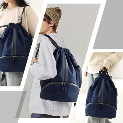 Hoedia Sports-Kordelzugrucksack – Schwimm-Turnbeutel mit Schuhfach und wasserdichter Tasche für Damen und Herren