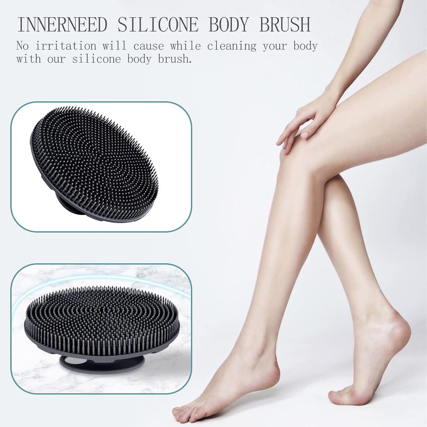 INNERNEED Duschbürste aus weichem Silikon in Lebensmittelqualität, Hand-Körperbürste zur Hautreinigung, sanftes Peeling, gute Schaumbildung (Schwarz)