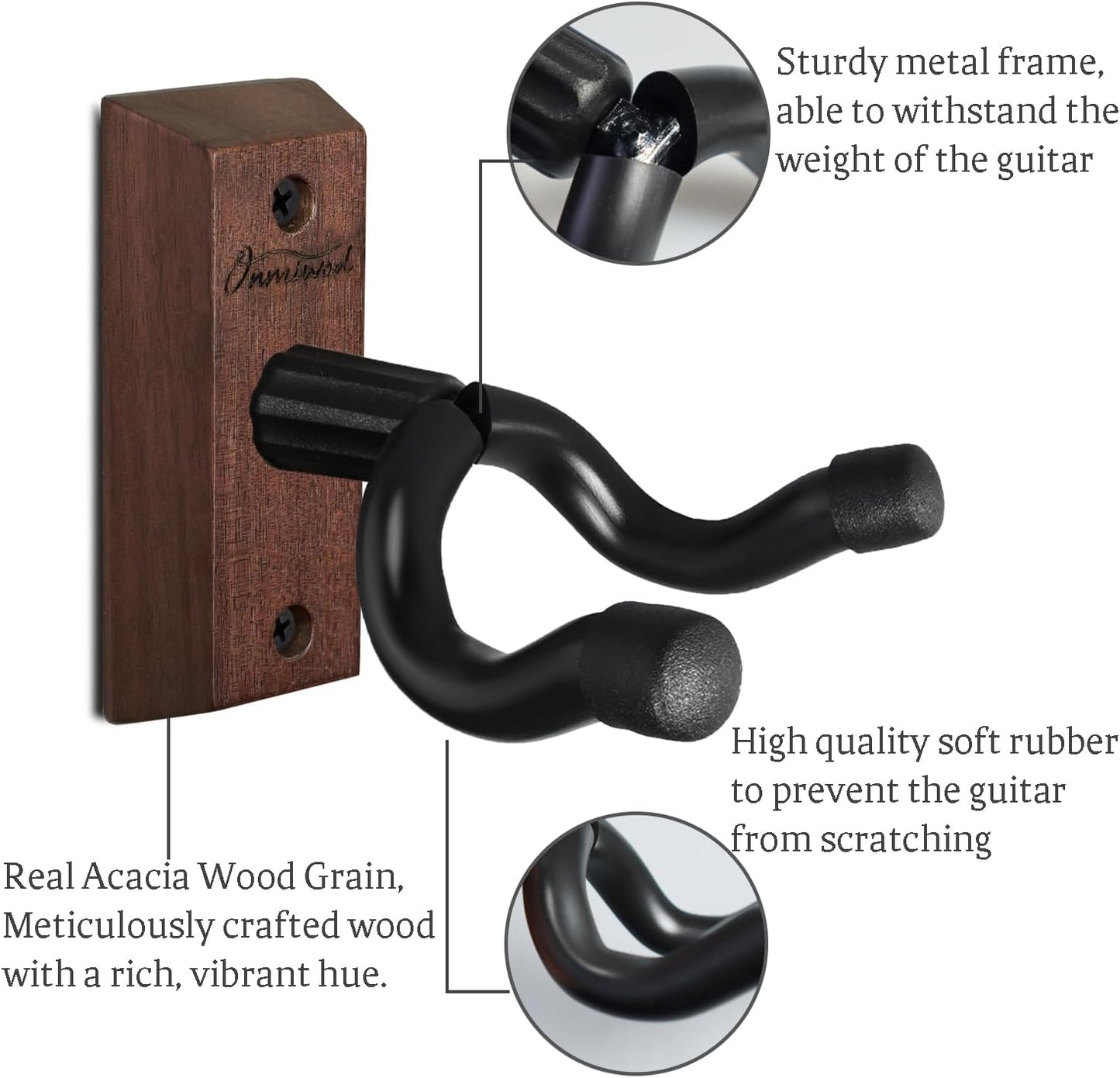 Gitarren-Wandhalterung, 2er-Pack, Gitarrenbügel aus schwarzem Nussbaumholz, U-förmige Gitarren-Wandhalterung, Gitarrenhalter-Hakenständer für Akustik-, E-Gitarre, Banjo,, Bass, Geschenk für Gitarristen, Männer, Jungen