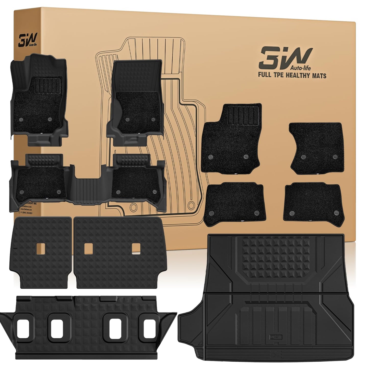 3W Floor Mats for Toyota Tacoma 2024 2025 2026 Double Cab Auto Tran(Not Fit Hybrid & XtraCab), TPE All Weather Custom Fit Floor Liner for Tacoma TRD/SR/SR5/limited Car Liners.