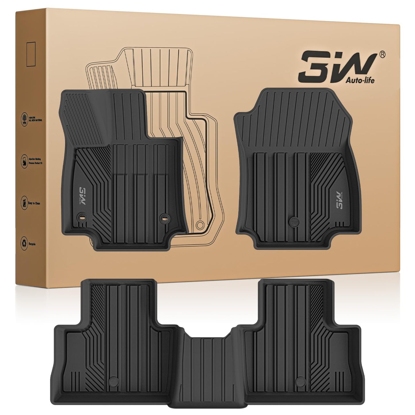 3W Floor Mats for Toyota Tacoma 2024 2025 2026 Double Cab Auto Tran(Not Fit Hybrid & XtraCab), TPE All Weather Custom Fit Floor Liner for Tacoma TRD/SR/SR5/limited Car Liners.