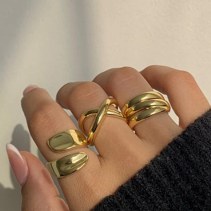 YEEZII Chunky Gold Rings for Women Non Tarnish, 18K Gold Plated Stackable Thumb Ring, Statement Women Rings Set