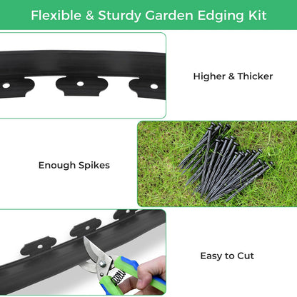 2-Inch x 100 FT Landscape Edging Border with 150 Stakes, Plastic Edging for Landscaping Garden Edging Border, Flexible Landscaping Edging for Garden Flower Beds Yard Lawn Pathway Paver (Black)