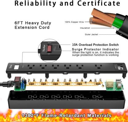 6Ft Power Strip Surge Protector - A Game-Changer for Your Home, Office, or Dorm