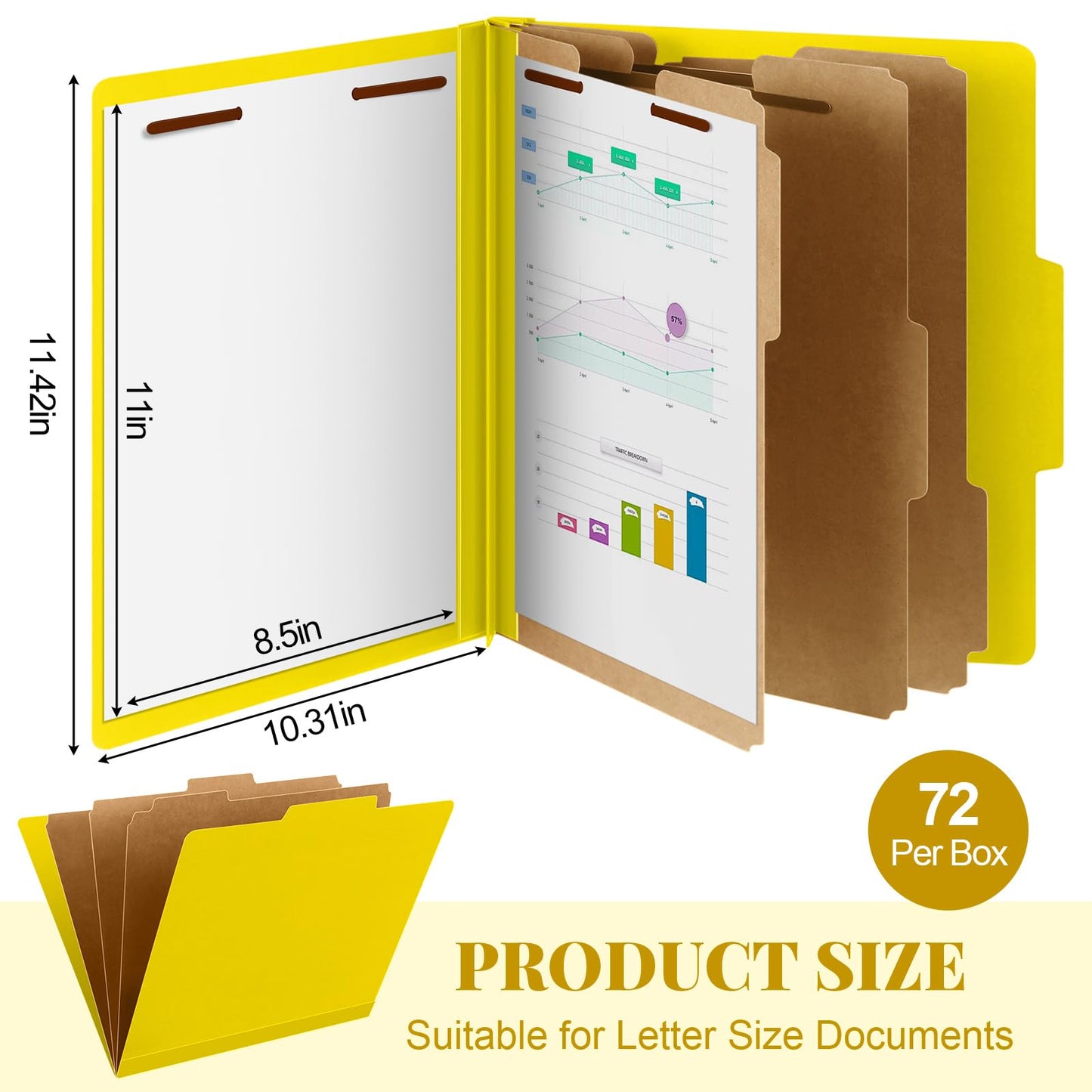 Skyygemm 60 Pcs Classification Folders Letter Size, 3 Divider Pressboard File Folder with Fasteners, Expanding File Organizer Bulk for Documents, Projects, Reports, School Teacher, Office (Orange)