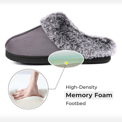 HomeTop Damen Classic Microsuede Memory Foam Hausschuhe Strapazierfähige Gummisohle mit Warmem Kunstfellkragen (9-10 M, Schwarz)