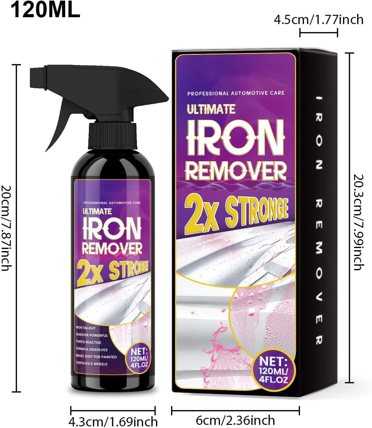 Iron Remover Car Detailing,Powerful Rust Stain Remover - Protective Metal Cleaner, 120ml Long-Lasting Automotive Detailing Products for Wheel