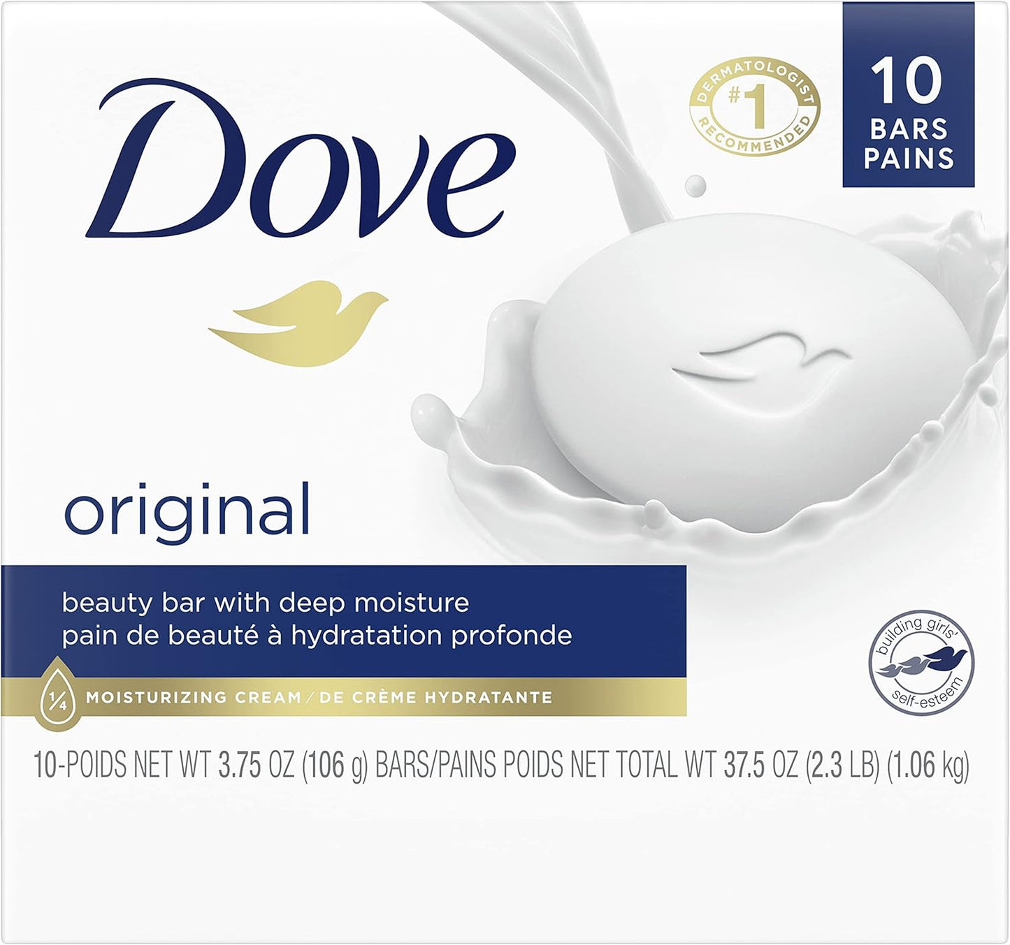 Dove Beauty Bar Sanfte Hautreinigung Feuchtigkeitsspendend für zarte weiche Hautpflege Original Hergestellt mit 1/4 Feuchtigkeitscreme, 106 g, 12 Stück