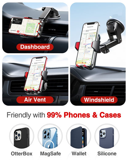 VANMASS【85+LBS Strongest Suction & Military-Grade Ultimate Car Phone Mount【Patent & Safety Certs】 Cell Phone Holder for Dash Windshield Vent for iPhone 17 Pro Max Automobile Accessory Kits,Ink Black