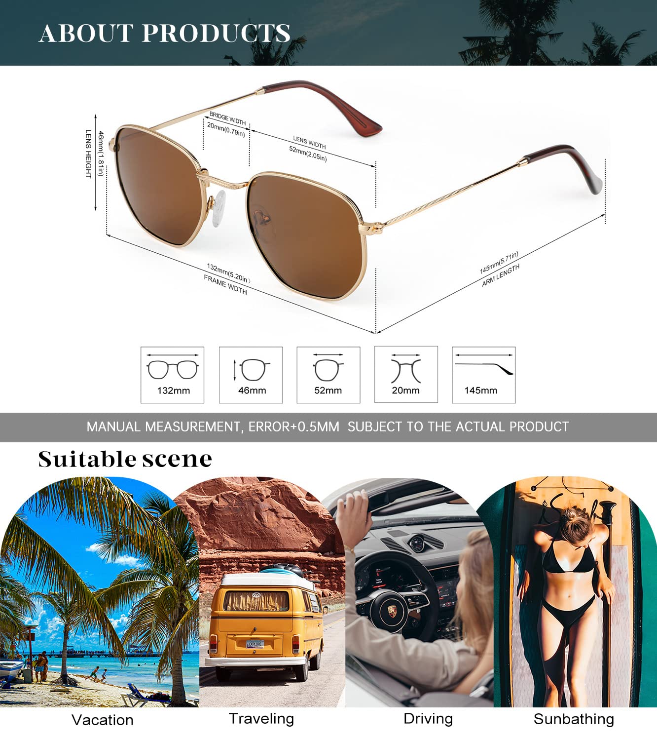 KALIYADI Sonnenbrillen für Damen und Herren Polarisiert Hexagon Damensonnenbrillen Trendy Metallrahmen UV-Schutz (Gold Rahmen Grau Linse)