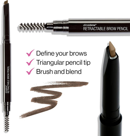 wet n wild Ultimate Eyebrow Retractable Definer Pencil, doppelseitig, feine Spitze, formt, definiert, füllt Augenbrauen aus - Dark Brown