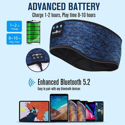 MUSICOZY Bluetooth 5.4 Schlaf-Kopfhörer-Stirnband, kabellose Schlaf-Kopfhörer-Schlafmaske Ohrhörer IPX6 wasserdicht für Seitenschläfer, Training, Laufen, Schlaflosigkeit, Reisen, Yoga, coole Tech-Gadgets, einzigartiges Geschenk