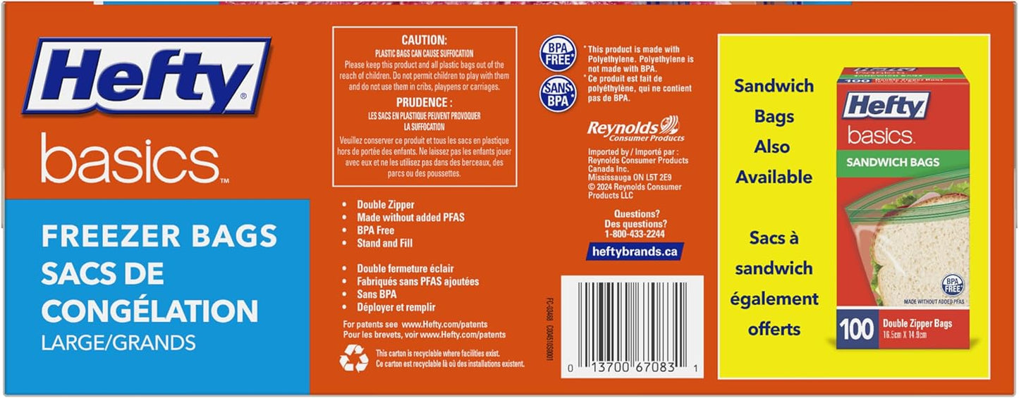 Hefty Basics Gefrierbeutel/Lebensmittelbeutel Großpackung 80 Stück