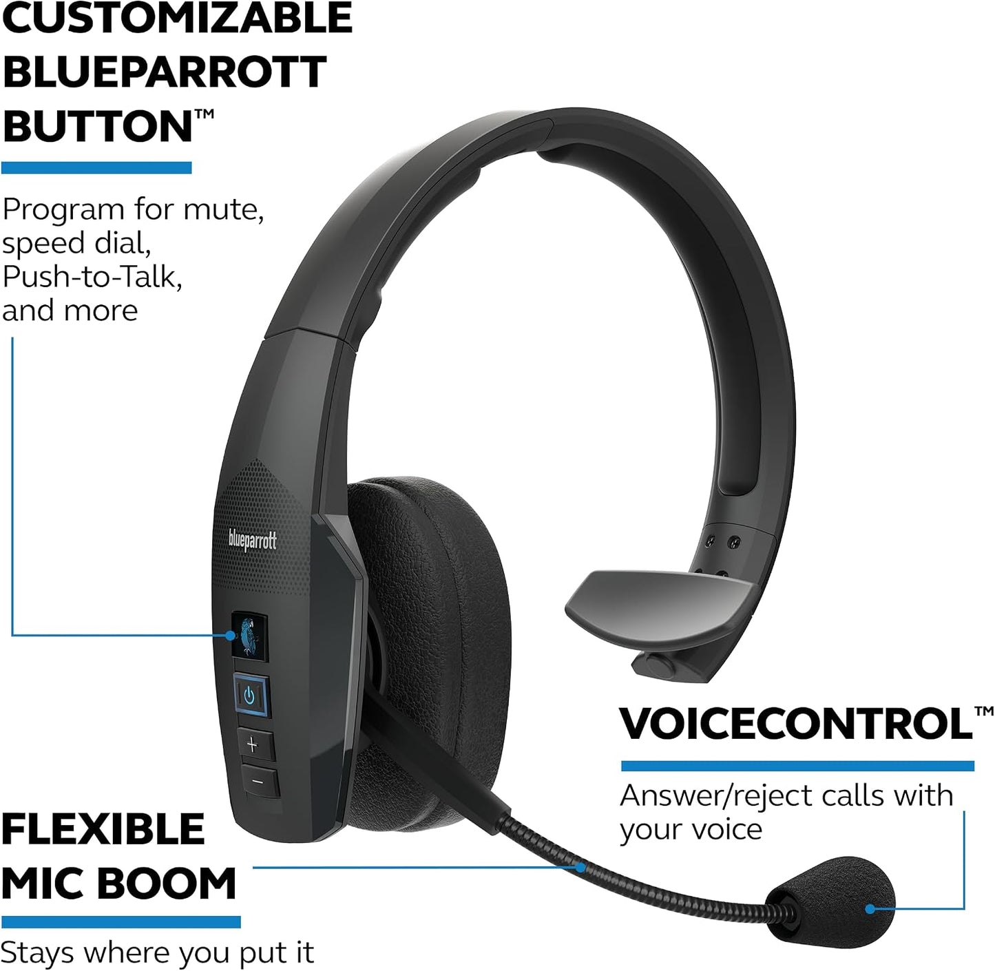 BlueParrott B450-XT Noise Cancelling Bluetooth Headset – Updated Design with Industry Leading Sound & Improved Comfort, Up to 24 Hours of Talk Time, IP54-Rated Wireless Headset,Black