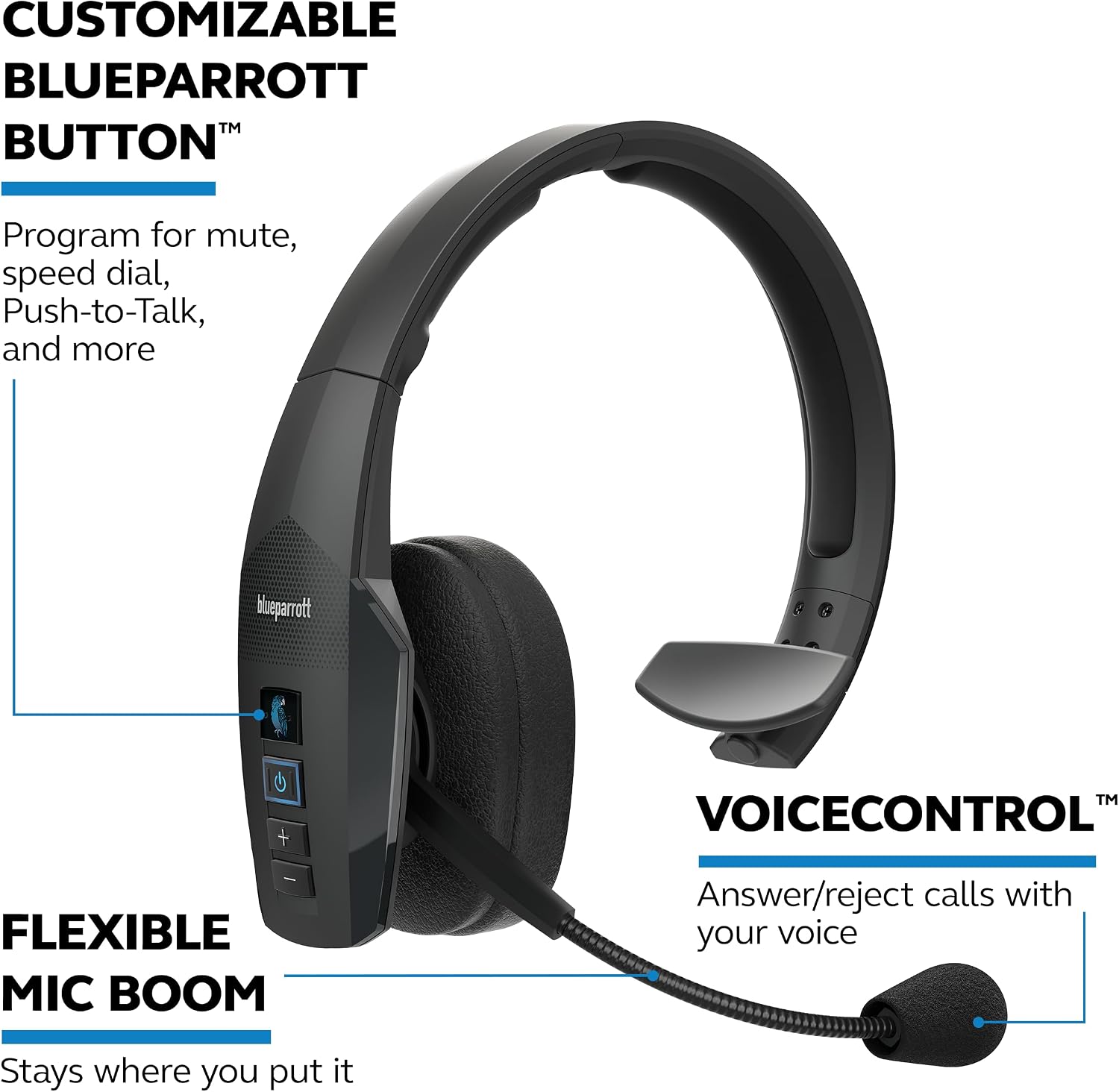 BlueParrott B450-XT Noise Cancelling Bluetooth Headset – Updated Design with Industry Leading Sound & Improved Comfort, Up to 24 Hours of Talk Time, IP54-Rated Wireless Headset,Black