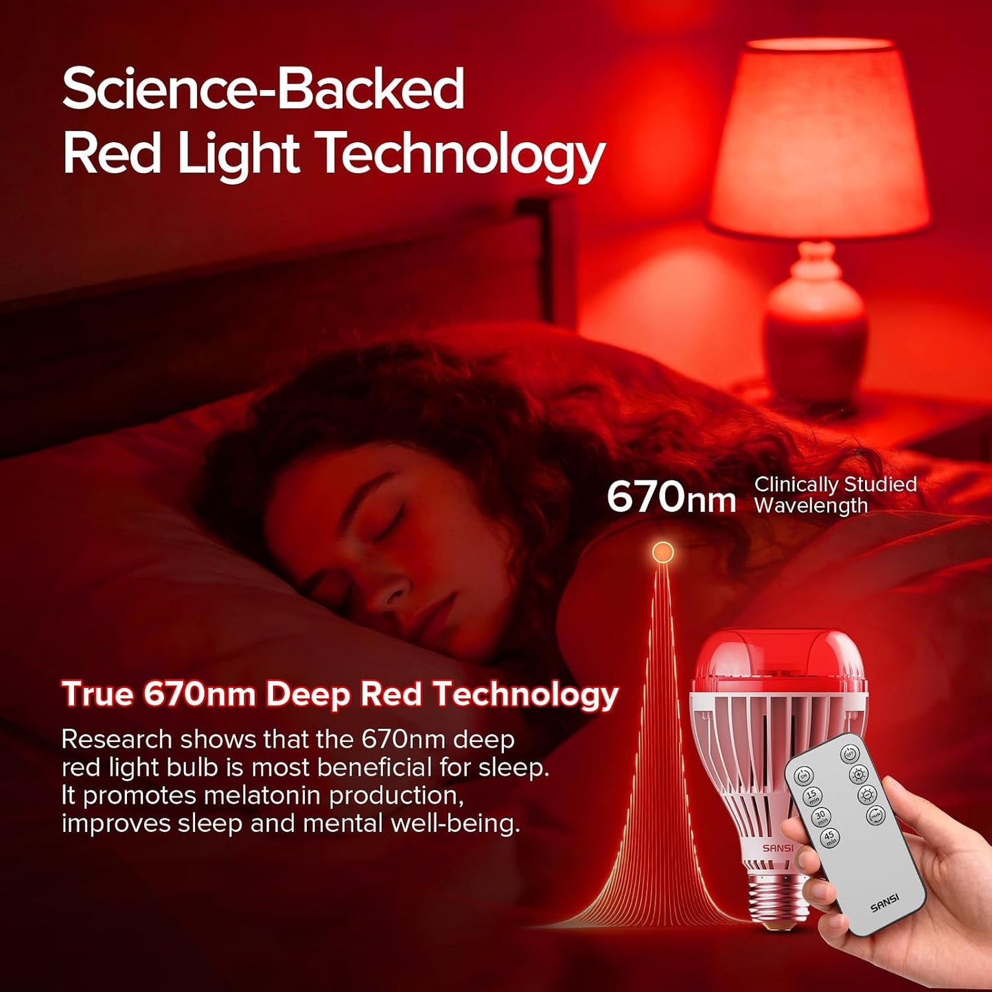 SANSI 25W 670nm Red Light Bulb for Sleep Therapy, Zero Blue Light for Melatonin Promoting Natural Sleep Aid + 32W 660nm 850nm Red Light Therapy for Body Face with Adjustable Stand