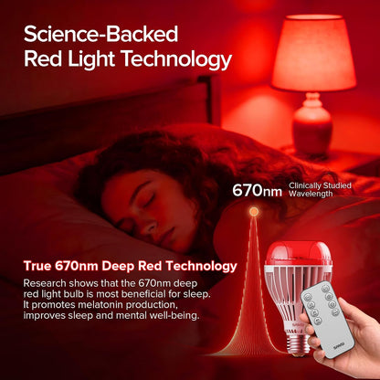 SANSI 25W 670nm Red Light Bulb for Sleep Therapy, Zero Blue Light for Melatonin Promoting Natural Sleep Aid + 32W 660nm 850nm Red Light Therapy for Body Face with Adjustable Stand