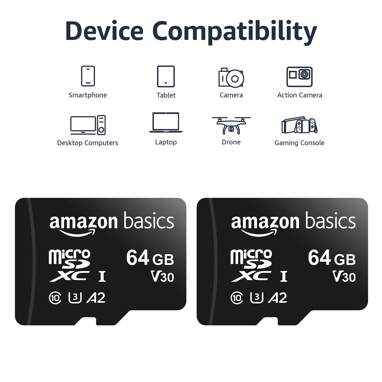 Amazon Basics microSDXC Speicherkarte mit Full-Size Adapter, A2, U3, Lesegeschwindigkeit bis zu 100 MB/s, 128 GB, Schwarz