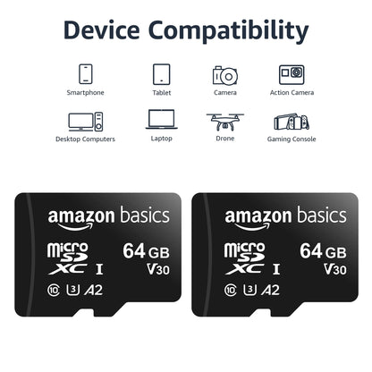 Amazon Basics microSDXC Speicherkarte mit Full-Size Adapter, A2, U3, Lesegeschwindigkeit bis zu 100 MB/s, 128 GB, Schwarz