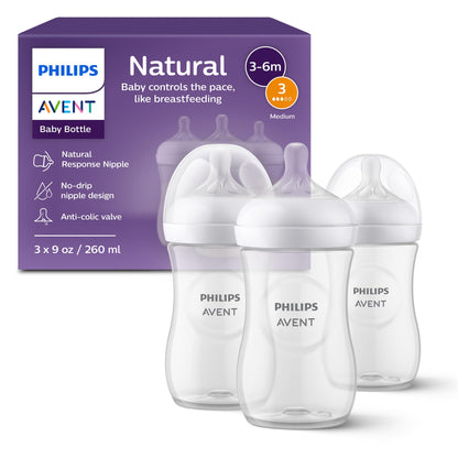 Philips Avent Natural Baby Bottle with Natural Response Nipple (Medium Flow,Flow 3), 9oz, SCY903/01