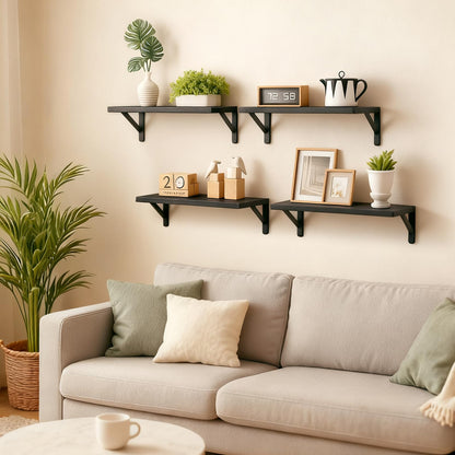 Fixwal Floating Shelves for Wall, Wood Wall Mounted Shelves for Bedroom, Bathroom, Living Room, Kitchen Storage and Decor(Brown, Set of 4, 16.5 Inch)