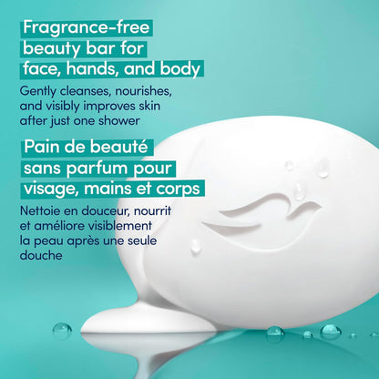 Dove Beauty Bar spendet mehr Feuchtigkeit als Stückseife für weichere Haut, ohne Duftstoffe, hypoallergen für empfindliche Haut mit sanfter Reinigung 106 g 12 Stück