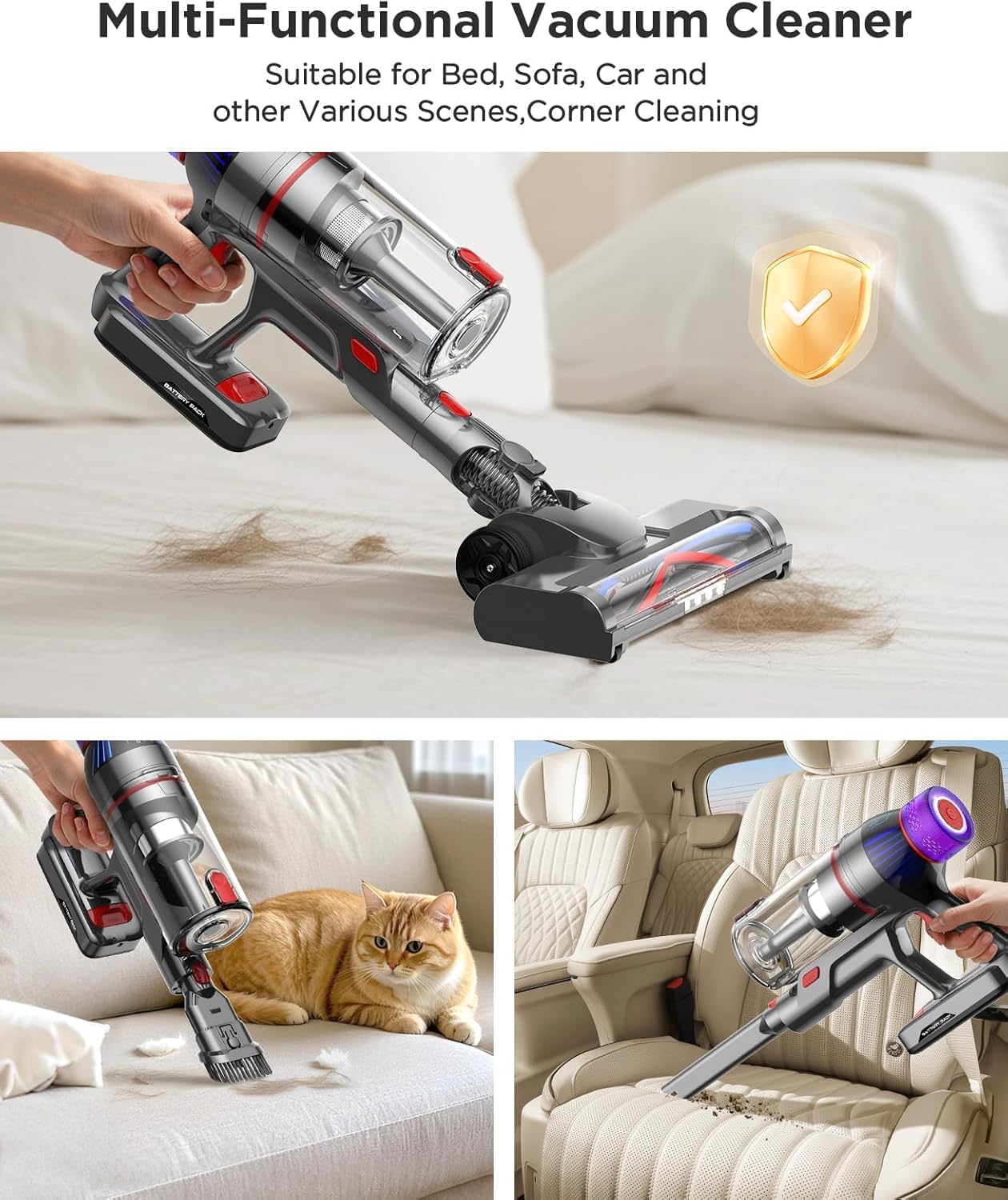 MQDXE Cordless Stick Vacuum Cleaner: 550W Powerful Suction, LED Display, 55 Min Runtime, Anti-Tangle Brush, Rechargeable Battery, Lightweight for Home, Pet Hair, Hard Floors, Carpet