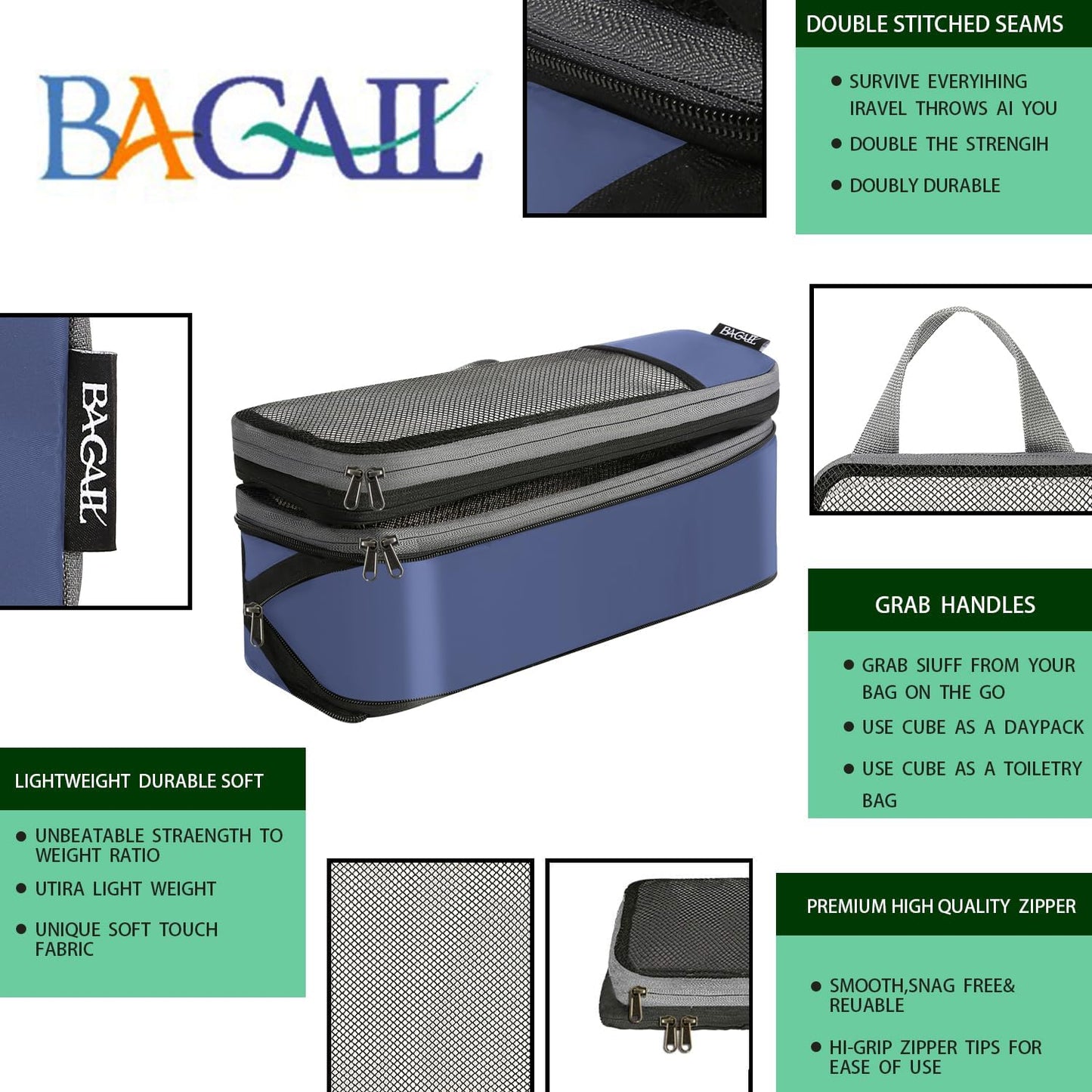BAGAIL 4er-Set Kompressions-Packwürfel Reise-erweiterbare Packorganizer (Schwarz, 4er-Set)