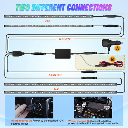 Nilight 4Pcs Car Underglow Neon Accent Strip Lights 252 LEDs RGB 8 Color Sound Active Function Music Mode with Wireless Remote Control Underbody Light Strips for Cars Van SUV Truck
